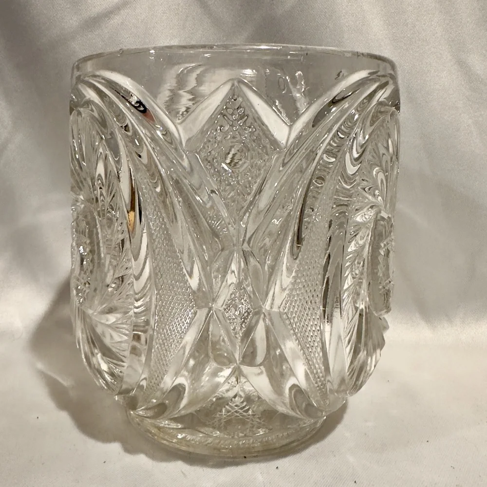 Vintage Pressed Glass Ice Bucket Pinwheel Star Pattern Planter